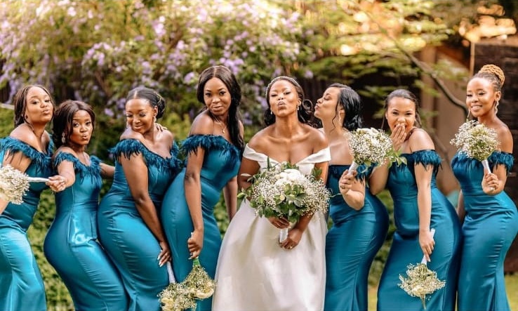 Bride and bridal party in Juliet Eron bridal couture
