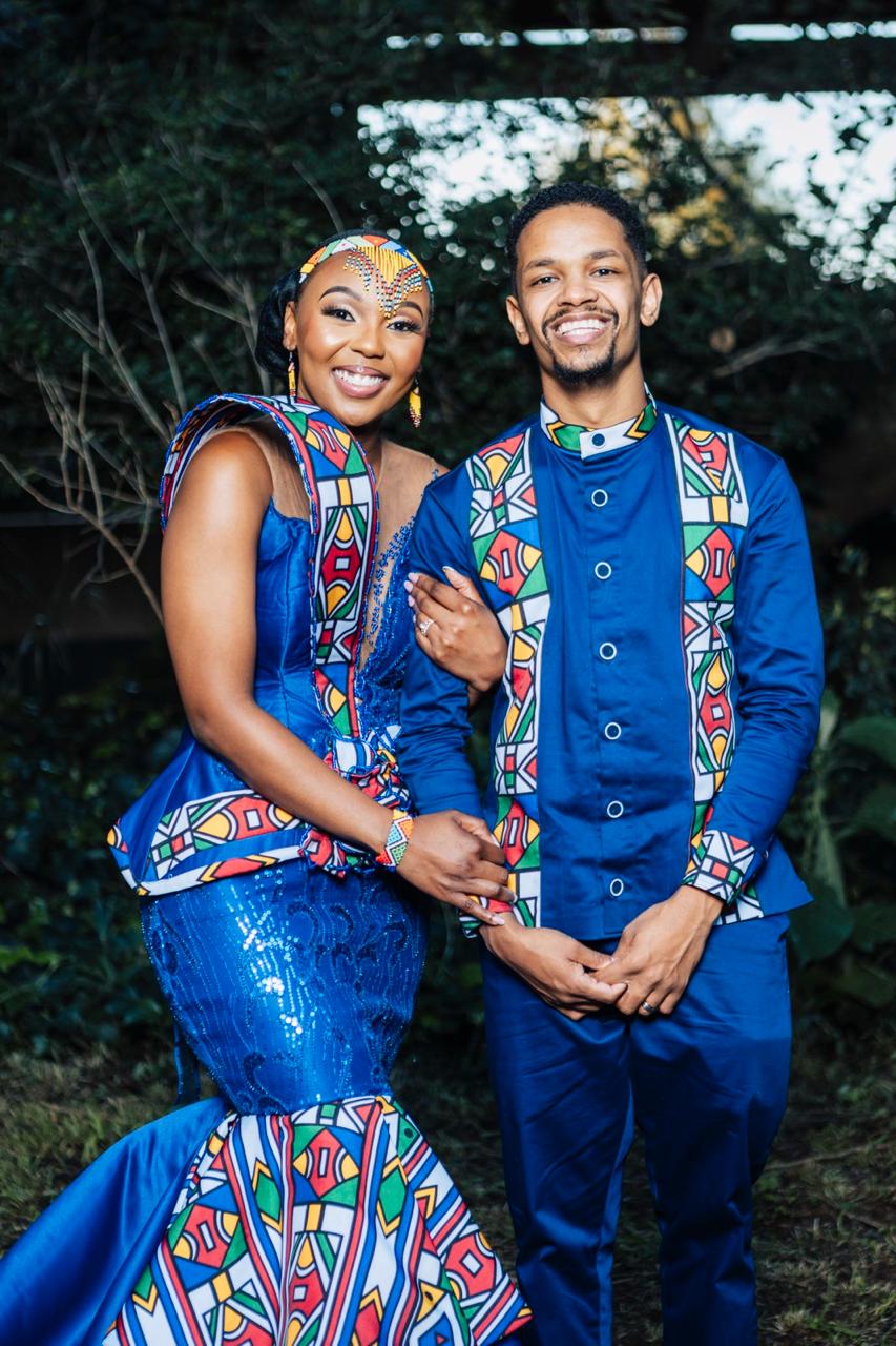 Traditional couture couple, close detail, by Juliet Eron