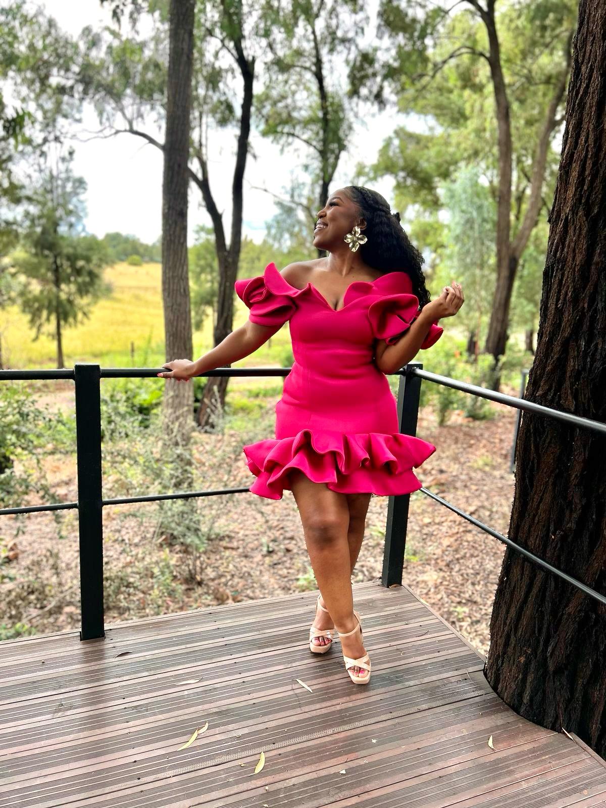 Magenta ruffled mini dress